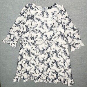 In The Style Plus Size 24 Dress‎ Career Womens Blue White Floral Ruffle New NWT